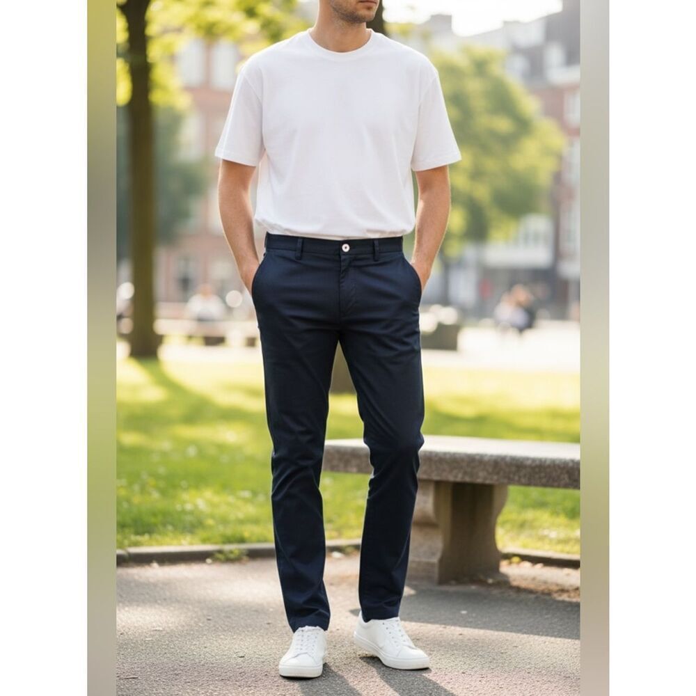 Massimo Dutti Navy Blue Slim Fit Chino Dress  Trousers Pants 38